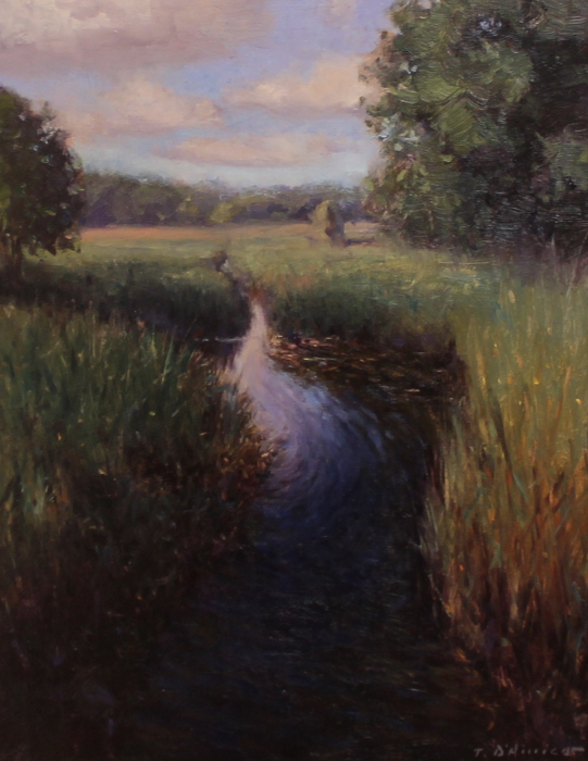 Tony D'Amico	, <i>	Flowing Creek at Old Lyme	, </i>	oil	, 	$1,650