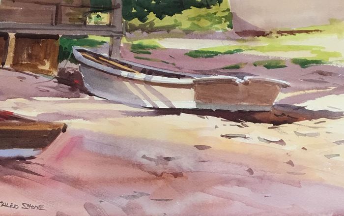 Caleb Stone	, <i>	Island Skiff	, </i>	watercolor	, 	$1,400	, 	11 x 15