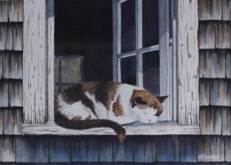 Jennifer Tassmer, "Catnap", watercolor, 12x16, $375