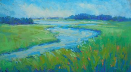 Diana Rogers, "Tidal River Spring Palette", pastel, 12x20, $525
