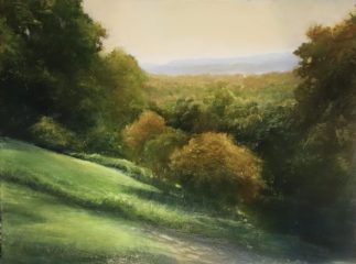 Janine Robertson, "Distant Hill", oil on aluminum, 12x16, $950