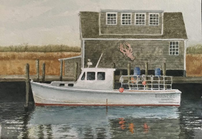 Bob Perkowski, "Lobster on the House", watercolor, 8x11, $300