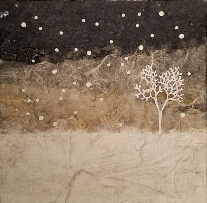 Carol Dunn, "Snowfall", collage, 8x8, $225