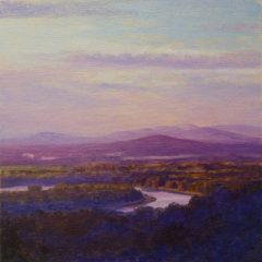 Lynne Adams, "Oxbow Sunset", oil, 6x6, $375