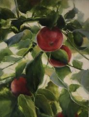 Janine Robertson, "Red Apples", oil on aluminum, 9x12, $750