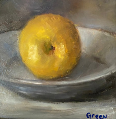 Jean Green, "Asian Pear", oil, 6x6, $150