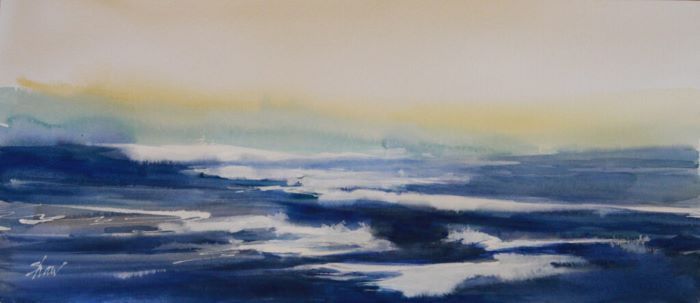 Susan Shaw, "Blue Ebb", watercolor, 16x28, $950