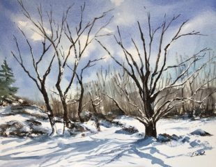Lucia Sokol, "Winter Woodland", watercolor, 11x14, $400