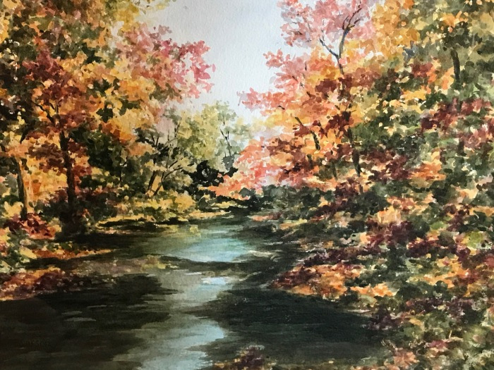 Elin Larson, "Eight Mile River", watercolor, 12x16, $450