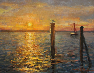 Tom Moukawasher, "Sea Sunset", oil, $950