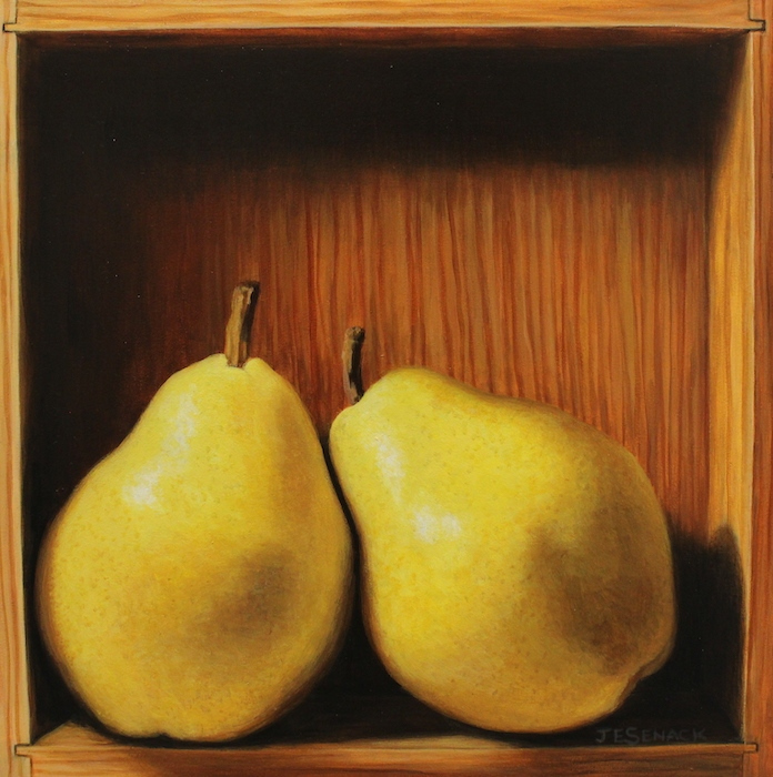 J.Elaine Senack, "Pair of Pears", acrylic, $560