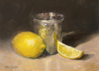Liane Philpotts, "Lemons and SIlver Cup"_oil SOLD