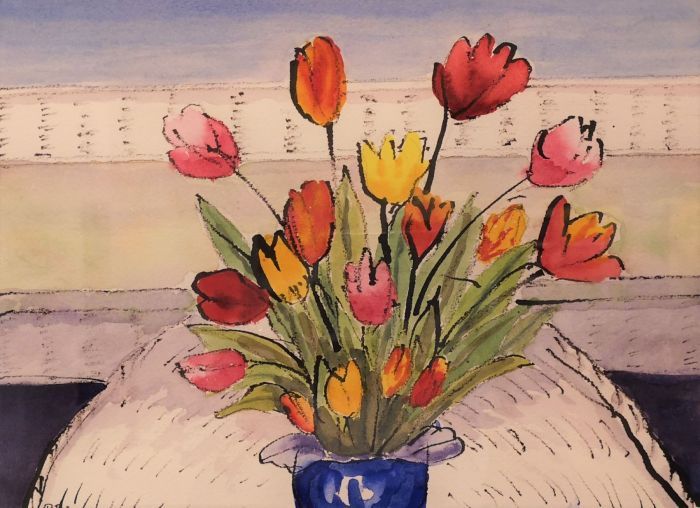 Anne B. Pierson, "Tulips and Wicker Furniture"