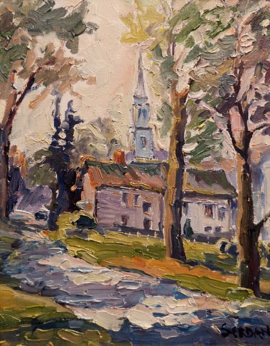 Blanche Serban, "Church in Old Lyme", oil, 10 x 8, $300