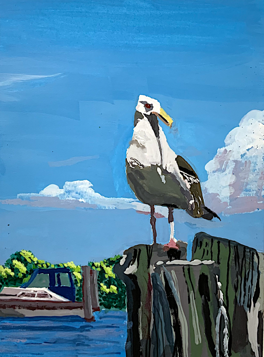 James Anderson, "Gull on a Piling ", gouache, $225
