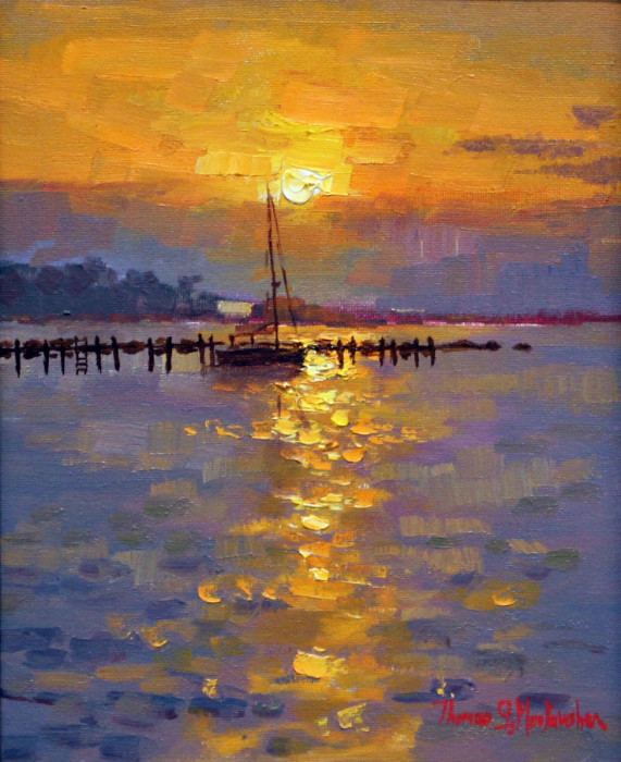 Thomas G. Moukawsher, "Sunset on the Sound", oil, $750, 8x10
