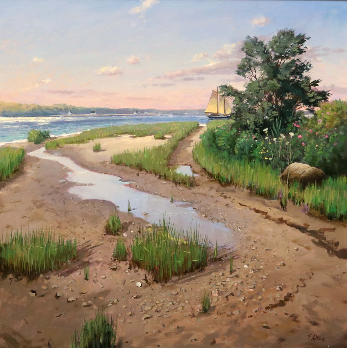 Thomas Adkins, "Sailing Weekapaug Inlet", oil, $4,600, 24x24"