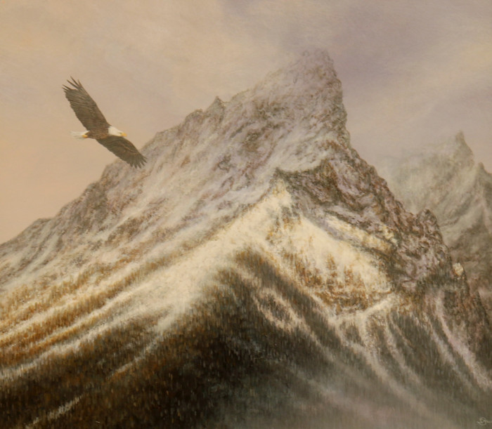 Del-Bourree Bach, "Teton Traveler", acrylic, $8,000, 16x18"