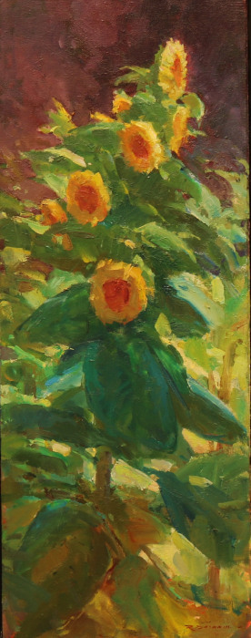 Rick Daskam, "Monhegan Sunflowers", oil, $3,800, 36x14"
