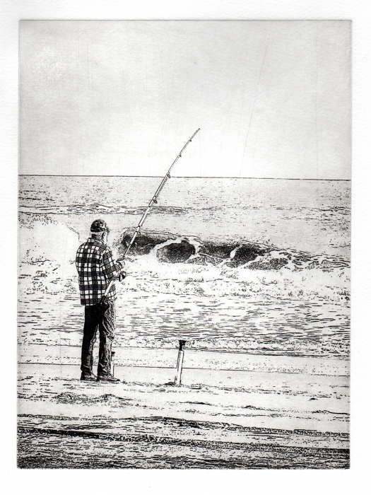 Carol Dunn, "Waiting for the Strike", etching, $195, 12 3/4 x 14 3/4"