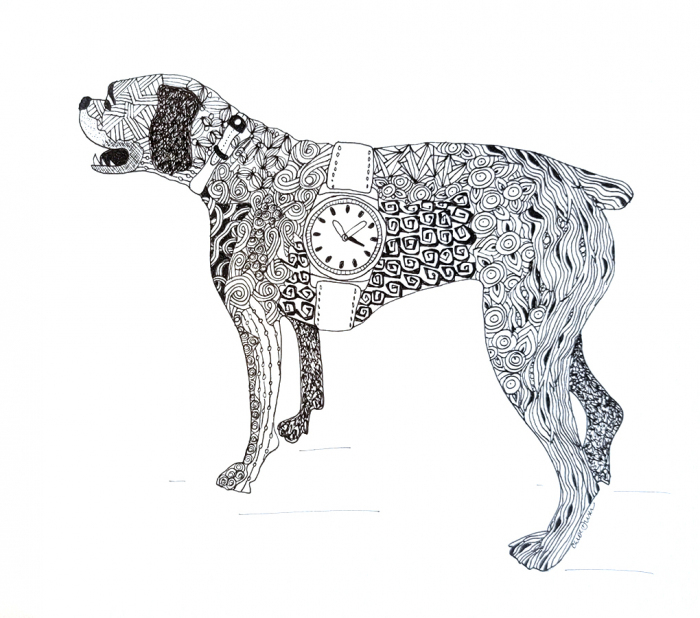 Carol Dunn, "Watch Dog", pen & ink, $150, 15x14"