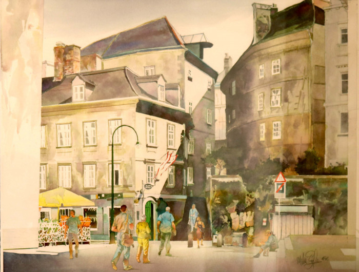 Mike Eagle, "Street in Vienna", watercolor, $650, 21x27"