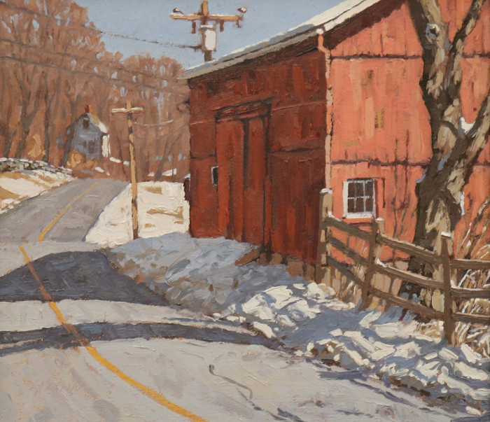 Jim Laurino, "Roadside Barn", oil, $1,600, 14x16"