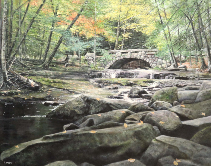 Stephen Linde, "Hobbit Land Stone Bridge ", oil, $1,800, 21x25"