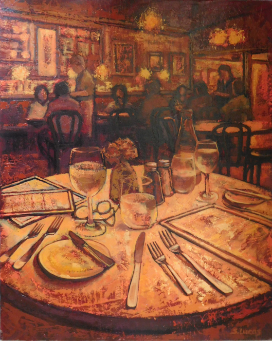 Sarah Stifler Lucas, "The Cafe", oil , $3,500, 20x16"