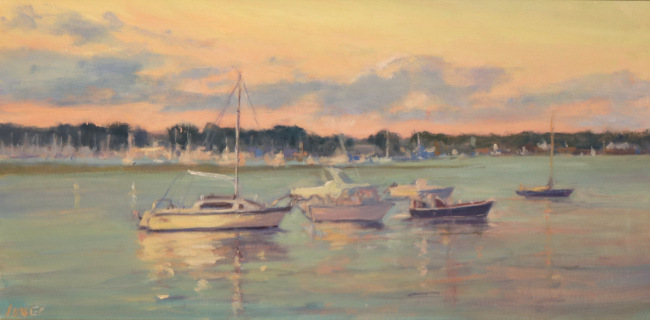 Barbara Lussier, "Harbor Side",  oil, 12x24", $2400