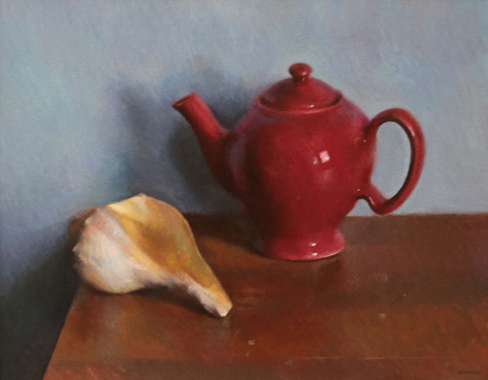Jack Montmeat, "Shell and Teapot", oil, $3,400, 16x20"