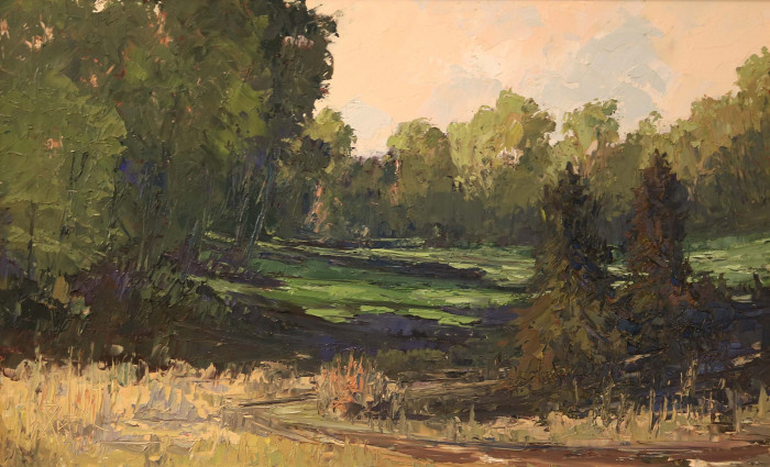 Howard Park, "Green of Summer", oil on panel, $2,400, 12x24"