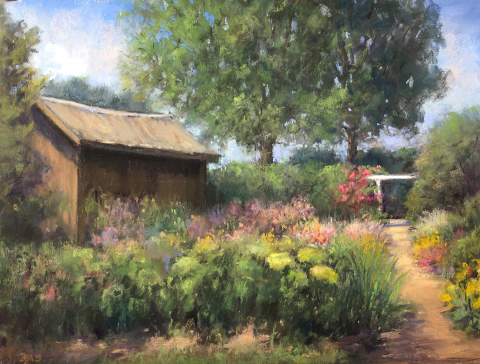 Beverly A. Schirmeier, "Spring Garden, Florence Griswold", pastel, $875, 12x16"
