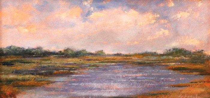 Nancy Schroeder, "Vibrant Marsh", oil, $600, 12x6"