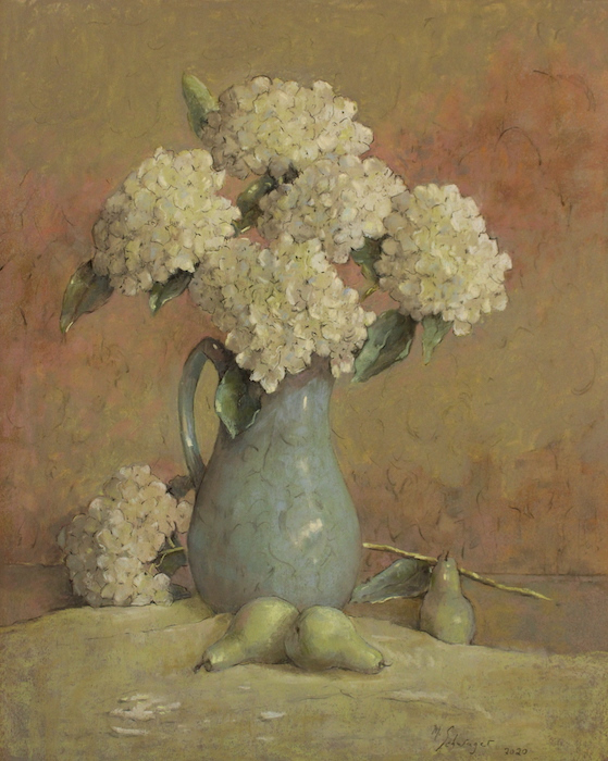 Matthew Schwager, "Hydrangeas", pastel, $3,600, 23.5x19"