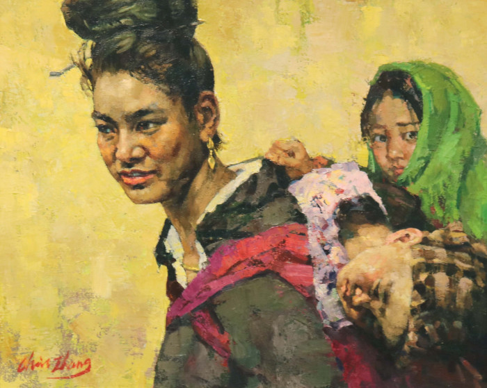 Christopher Zhang, "Mother and Children", oil, $6,990, 24x30"