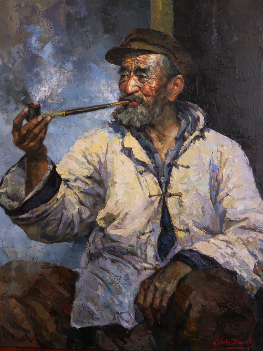 Zhang, Christopher, Old Man Smoking Pipe, Oil, $9900, 42x32"