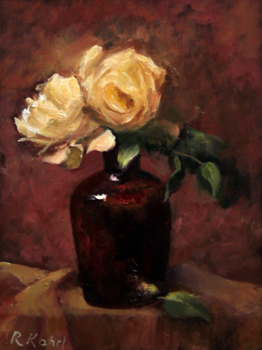 Kahrl, Randie, Roses and Red Bottle, Oil, $895, 9x12"