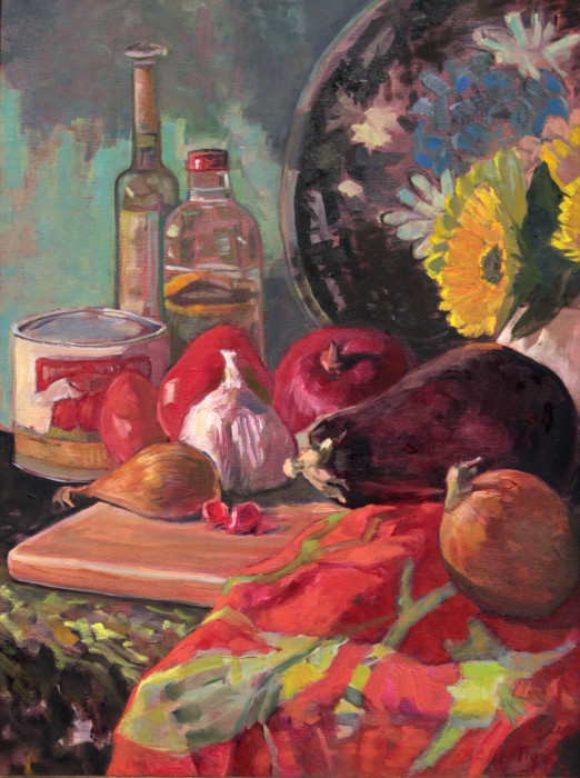 McTigue, B.C., Eggplant and Friends, Oil, $2400, 24x18"