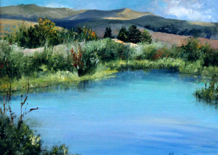 Forouhar, Faripour, The Hills Behind the Pond, Oil, $1200, 12x16"