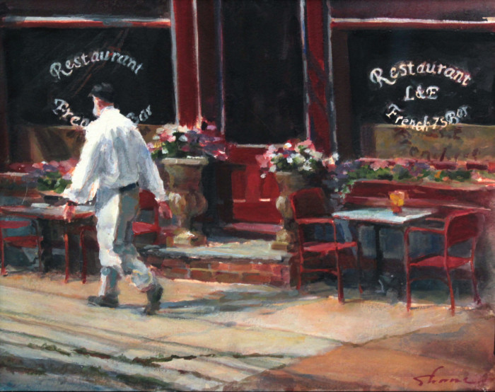 Shane, Shauna, French Restaurant, Watercolor, $1200, 16x20"