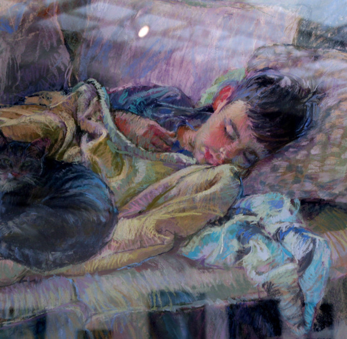 Turgoose, Jessica, Cat Nappin', Pastel, $900, 26x26"