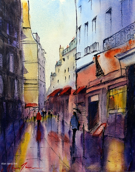 James Rainy Night in Paris watercolor