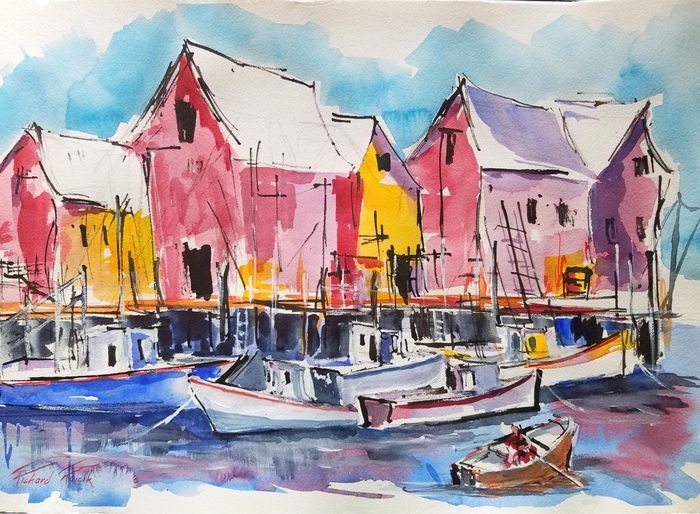 Raicik Coming to Port watercolor