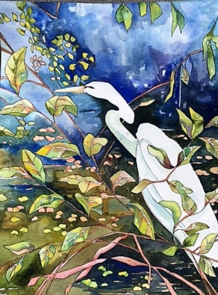 van nes snowy egret II watercolor