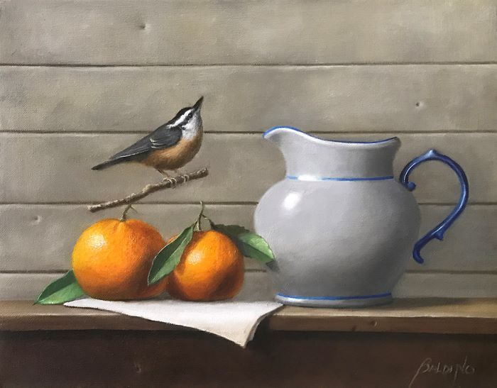 Baldino_Patt_Pitcher-and-Nuthatch-Bird_11x14_oil_1900