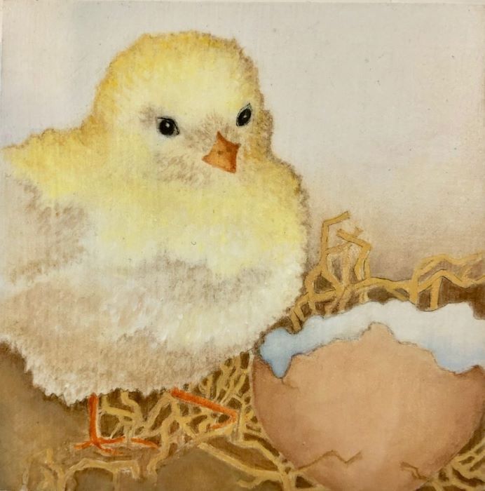 Dewell_Paula_Just-Hatched-1_watercolor-on-board_6x6_125