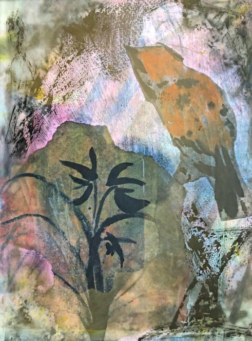 Mansell_Catherine_Orangebird_18.25x16.25_Sumi-e-Wax_700