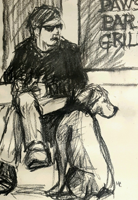 Michael Centrella, "No Dogs Allowed", charcoal, $300