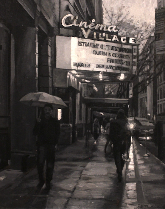 Jackie Jones, "Cinema Village," oil, $1,800